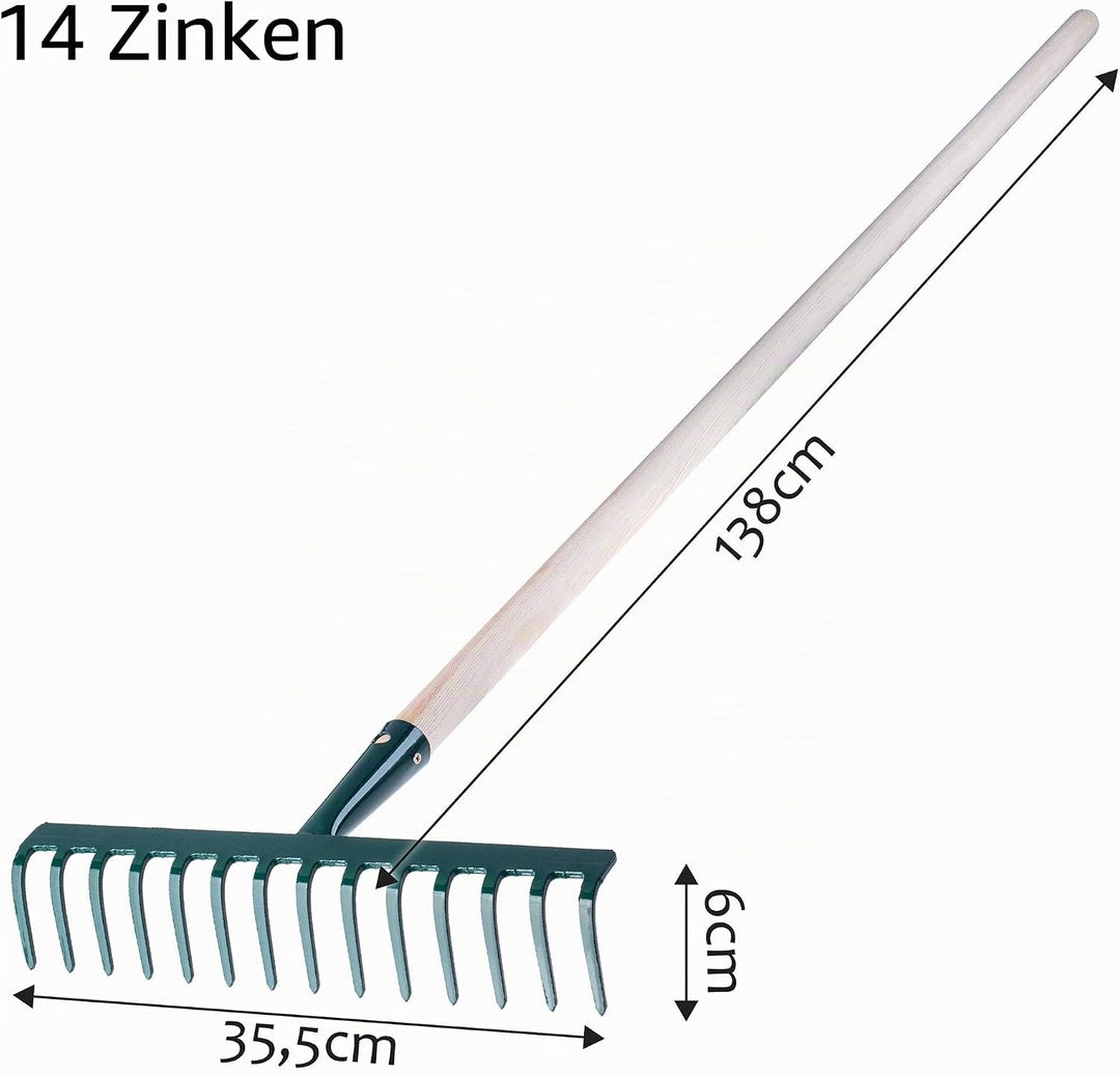 KADAX Rechen aus Metall, Flache Harke mit Stiel aus Holz, Laubbesen für Garten, Beet, Laubrechen, Ra