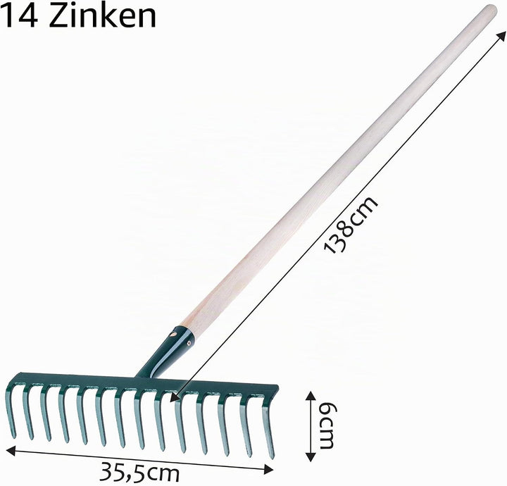 KADAX Rechen aus Metall, Flache Harke mit Stiel aus Holz, Laubbesen für Garten, Beet, Laubrechen, Ra