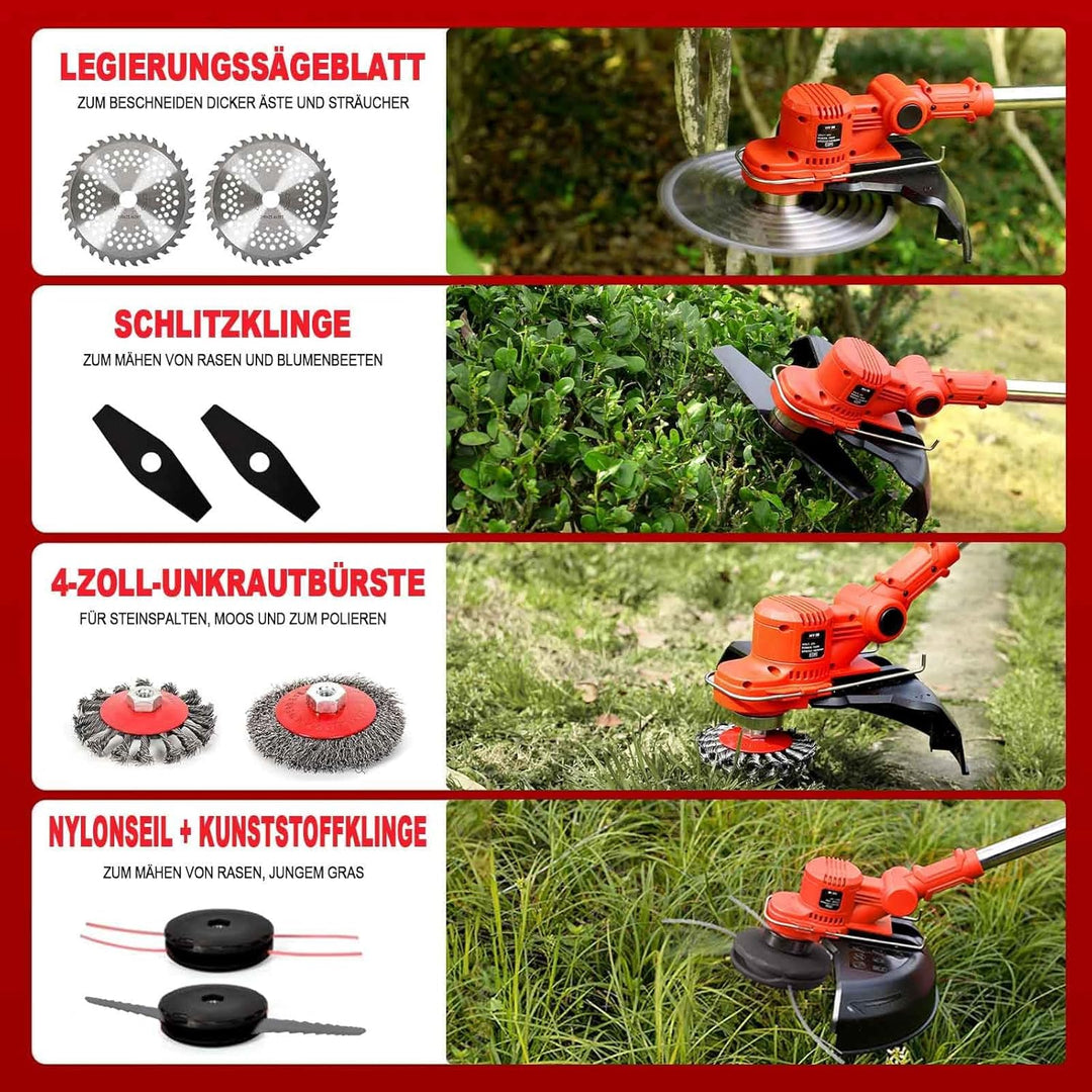 Rasentrimmer mit Akku und Unkrautbürste, 9" Bürstenlose Freischneider,mit 2 Akku 4.0Ah, 21v unkrautb