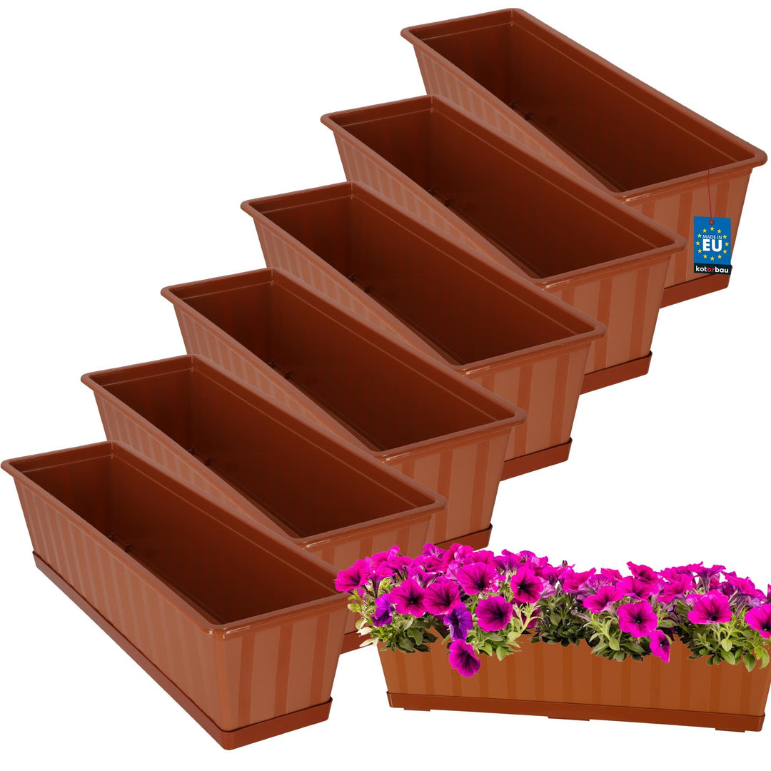 KOTARBAU® 6er Set Blumenkasten - Blumentopf für Balkon - 60 x 18 x 14 cm - Terrakotta - Balkonkasten