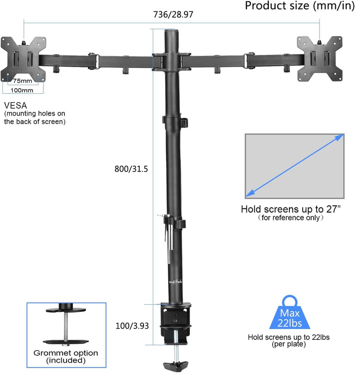 Bildschirmhalterung, Monitor Tischhalterung für 2 Monitore Monitorhalterung Höhenverstellbar 80cm St
