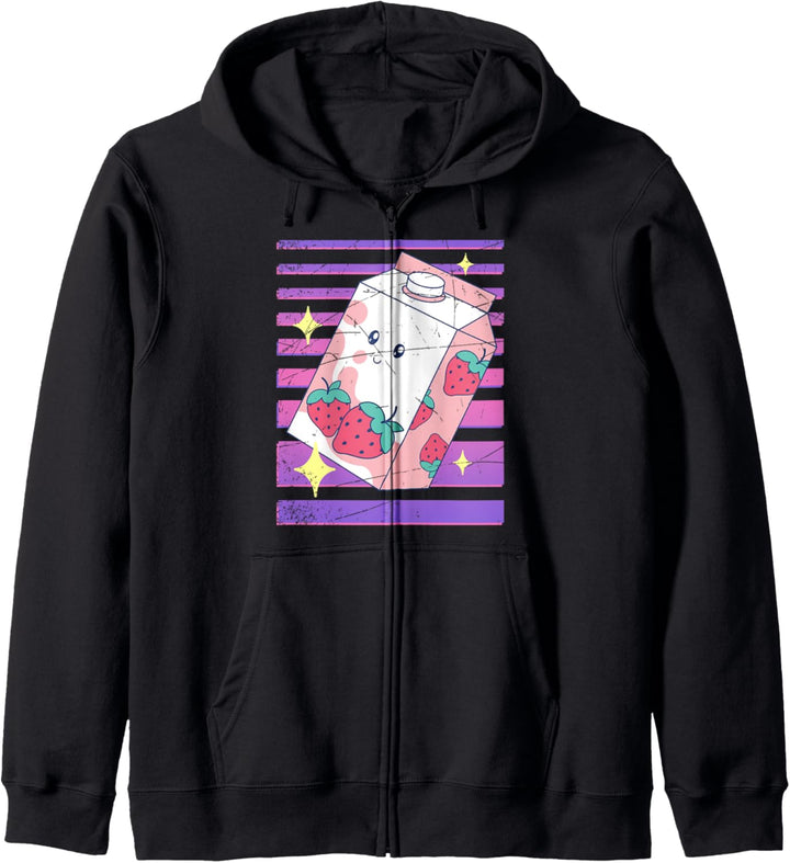 Kawaii Anime Vaporwave Manga Erdbeer Milchshake Karton Kapuzenjacke