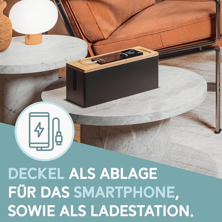 Nature Supplies Set mit 2 Kabelboxen aus Kiefernholz - 1 Klein Kabelbox als Schreibtisch-Organizer,