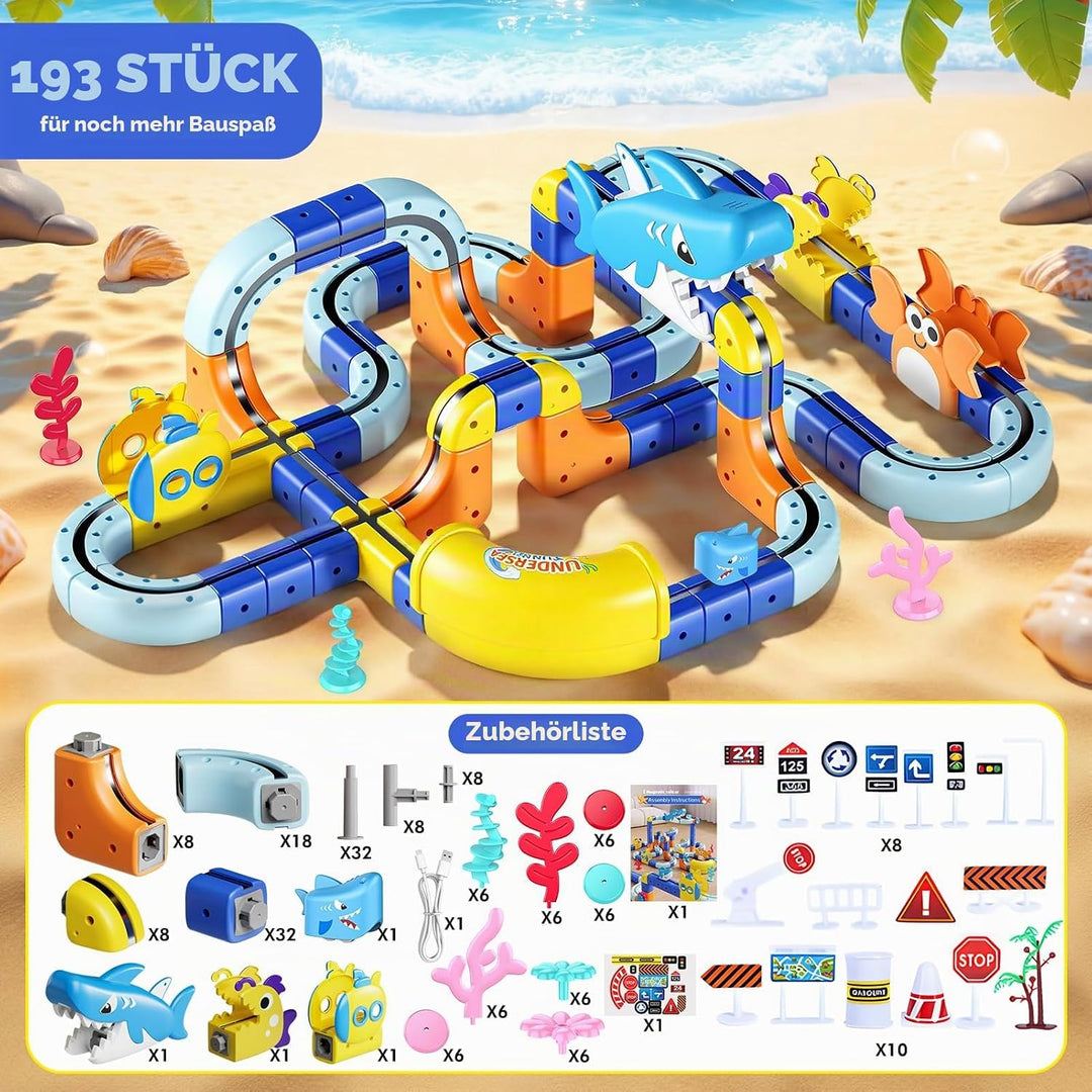 193 PCS Cube Track, Spielzeug ab 3 4 5 6 7 8 Jahre Junge Mädchen Clickrail Electric Train Set Cubix