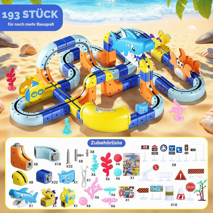 193 PCS Cube Track, Spielzeug ab 3 4 5 6 7 8 Jahre Junge Mädchen Clickrail Electric Train Set Cubix