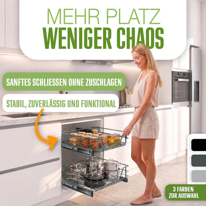 KESSER® Teleskopschublade 60cm Schrankbreite verchromt aus Edelstahl Schubladeneinsatz für Küchensch