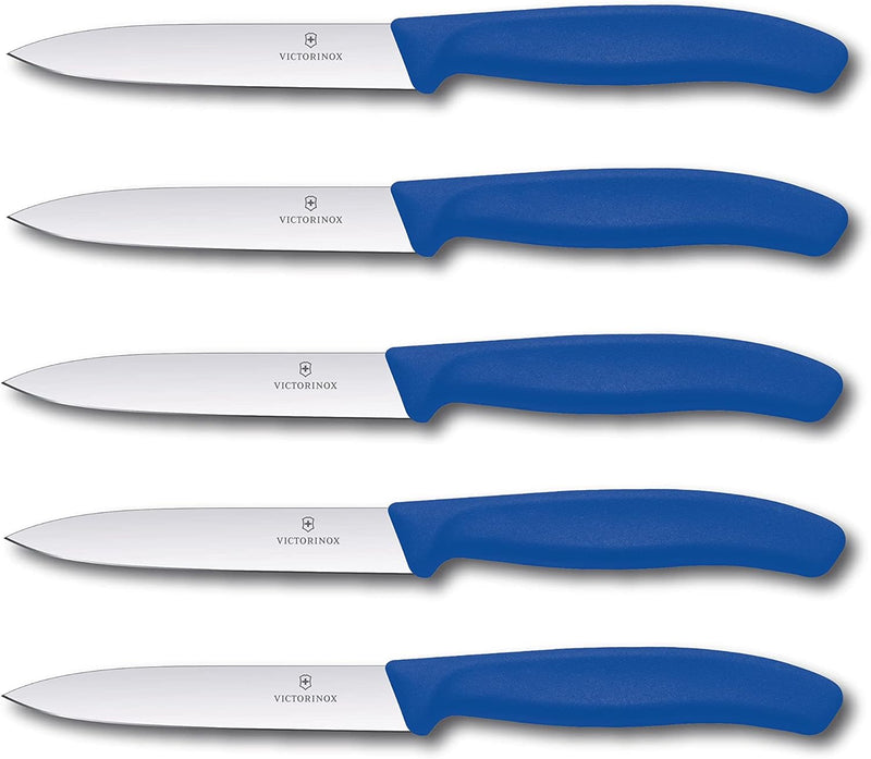 Victorinox 5-tlg Gemüsemesser Set Swiss Classic Blau – 10 cm ohne Wellenschliff – Tomatenmesser 5er