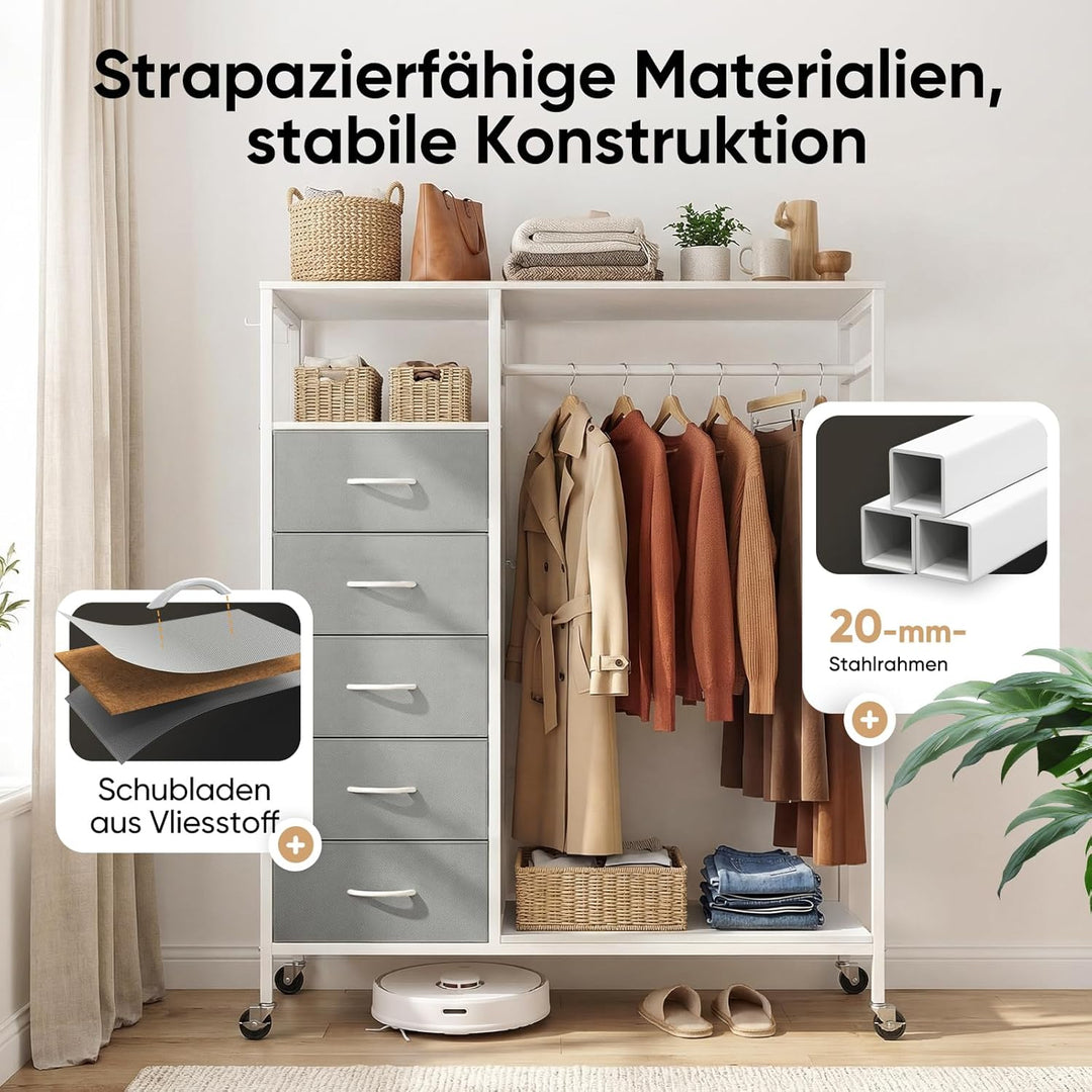 HOKEEPER Kleiderständer,Offener Kleiderschrank,Kleiderständer auf Rollen,Kleiderstange,Fahrbarer Kle