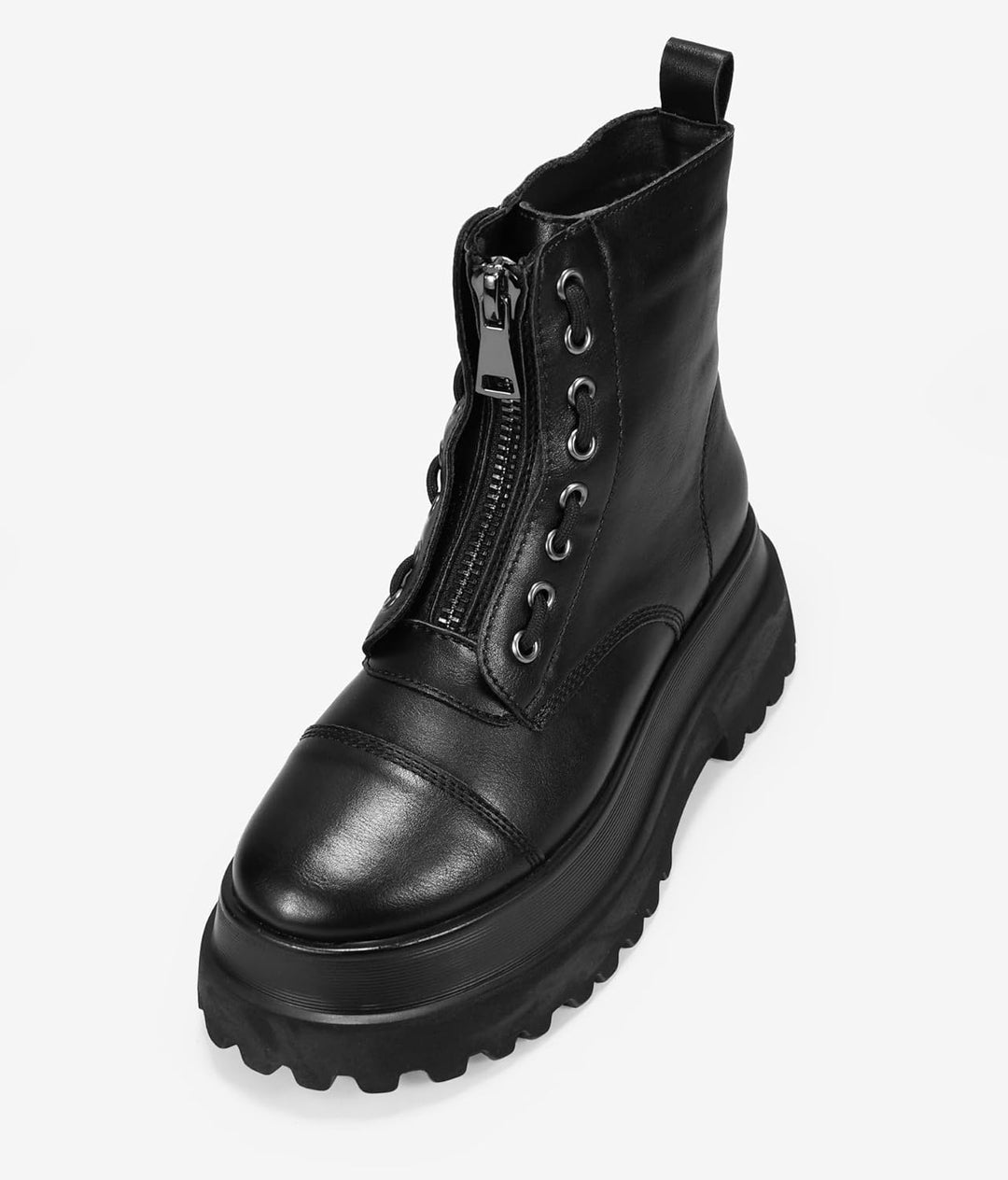 BOSANOVA Schwarze Militärstiefel mit mittlerem Reissverschluss, Schnürung Detail und Track-Plattform