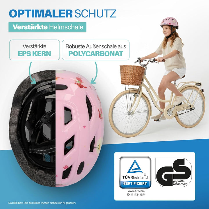 FISCHER Kinder-Helm, Fahrradhelm, Jugendhelm mit integriertem LED-Rücklicht, XS/S, 48-54cm Fairy, Fa