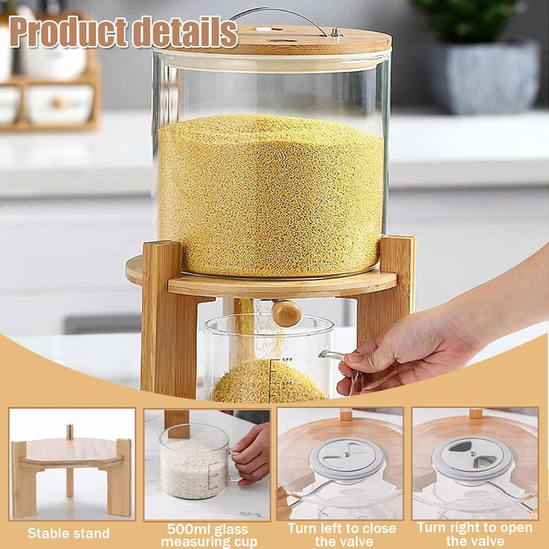 Reisspender, Müslispender Glas Küche, 5/7.5L, Lebensmittelspender mit 500ml Messbecher, Cerealien Vo