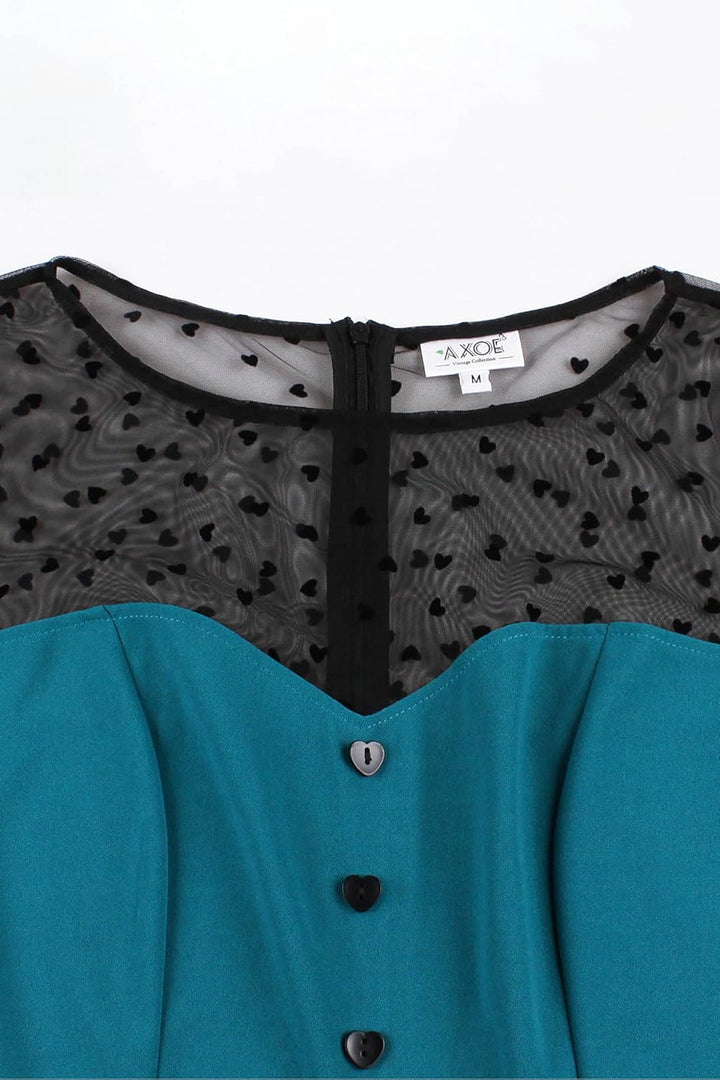 AXOE Dame Retro A-Line Kleid mit Herz-Details Atmungsaktiver mixstoff Knitterfrei und Dehnbar Sommer