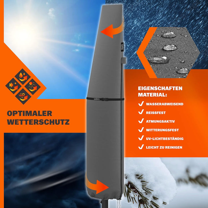 KINGSLEEVE® Sonnenschirm Schutzhülle mit Stab bis Ø 350 cm Winterfest Gross Ampelschirm Gartenschirm
