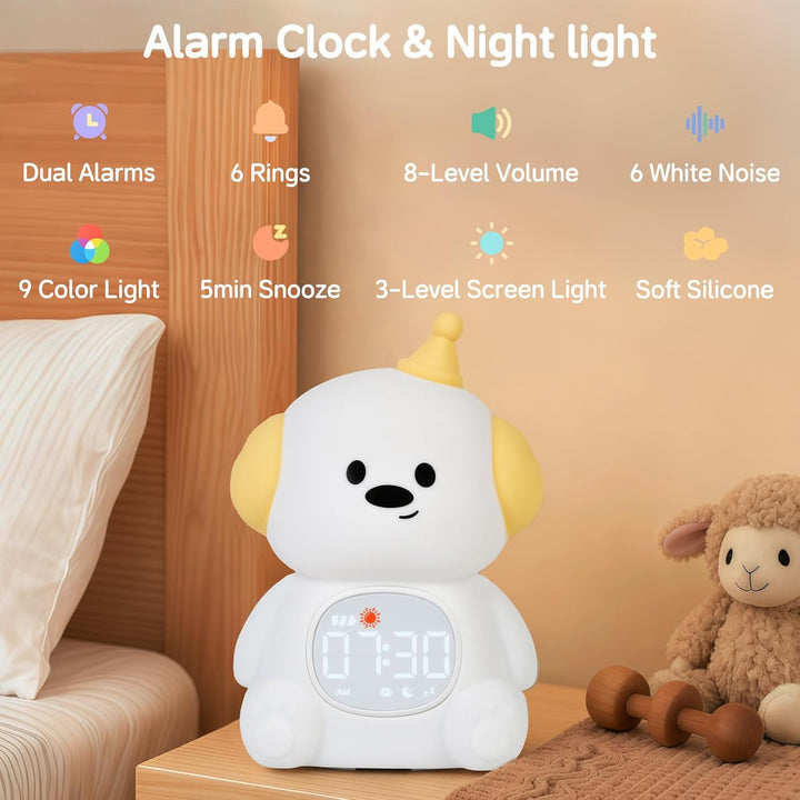 Yiliaw HundKinderwecker mit Nachtlicht – Schlaftrainer &amp; Aufwachuhr, wiederaufladbare Silikonlampe f