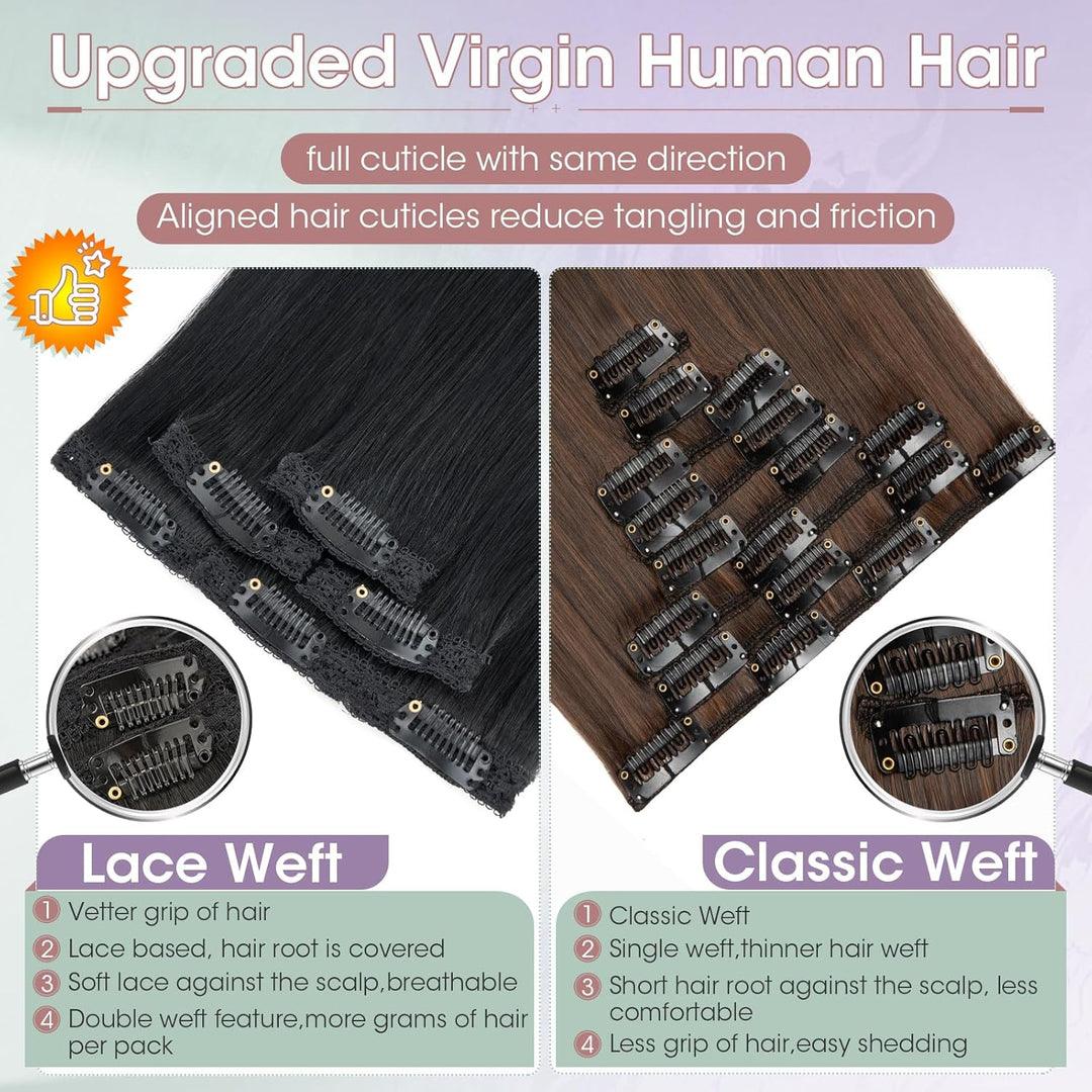 Benehair Clip in Extensions Echthaar, 6Pcs Clip Echt Haar Extension, Einzelclip Echthaar Extension C