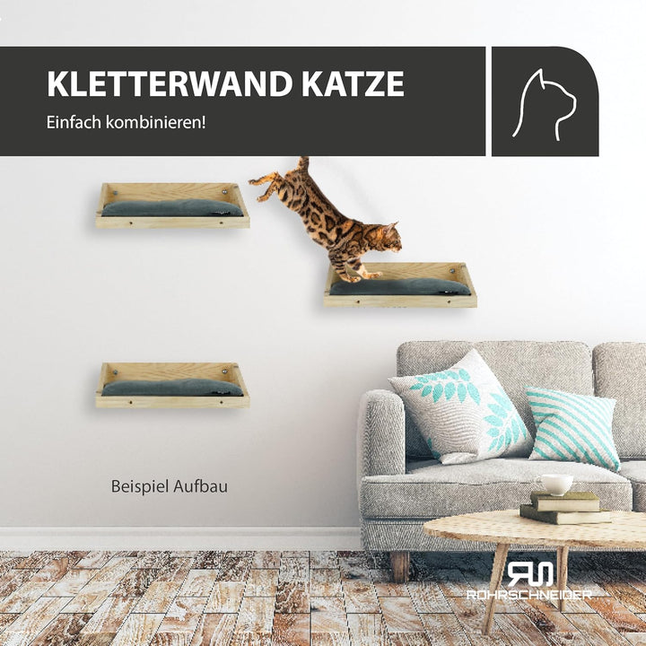 Rohrschneider Katzentreppe Wand | Made in EU | Kletterwand Katzen | aus Kiefernholz | belastbar bis