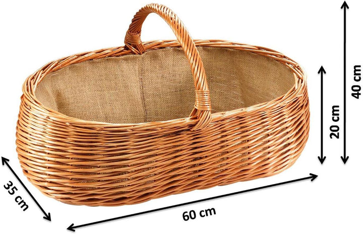 Kobolo Kaminholzkorb Holzkorb für Kaminholz oval - aus gekochte Weide mit Jutefutter