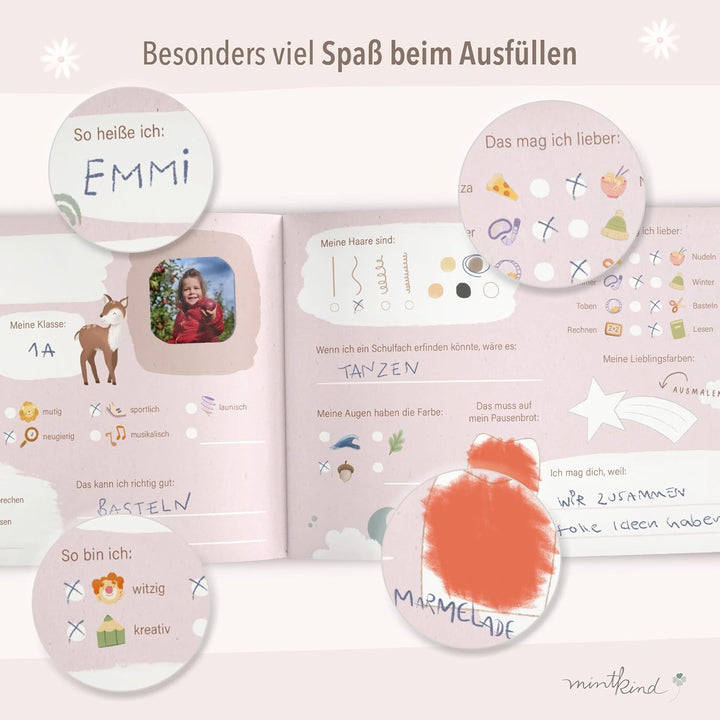 mintkind Freundebuch Grundschule – Boho Fuchs, Hardcover, 80 Seiten, DIN A5 quer, 140g Naturpapier,