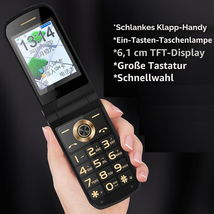 G9000 Flip Phone Entsperrtes GSM-Dual-SIM-Handy für Senioren (Gold)