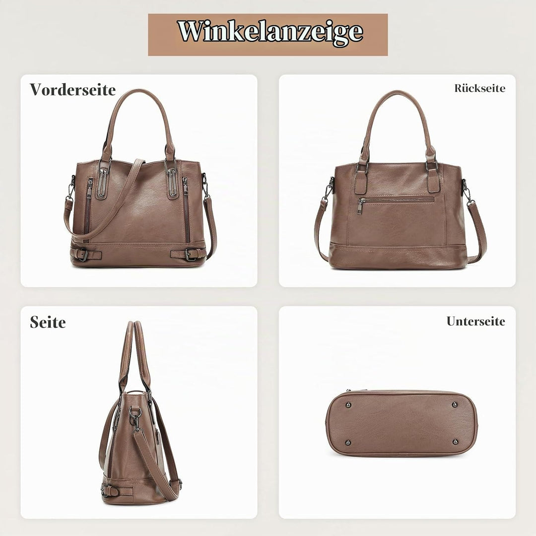 VINBAGGE Damen Handtasche PU Leder Henkeltasche Shopper Tasche Vintage Weiches Umhängetasche Schulte