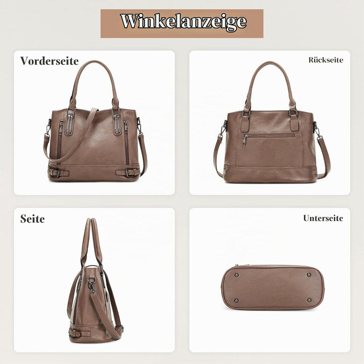 VINBAGGE Damen Handtasche PU Leder Henkeltasche Shopper Tasche Vintage Weiches Umhängetasche Schulte