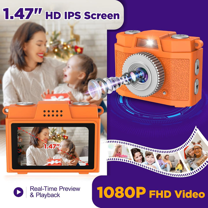 USCAMEL Kinderkamera Digital Mini, Retro Schlüsselanhänger Kamera Orange | Retro-Schlüsselanhänger-K