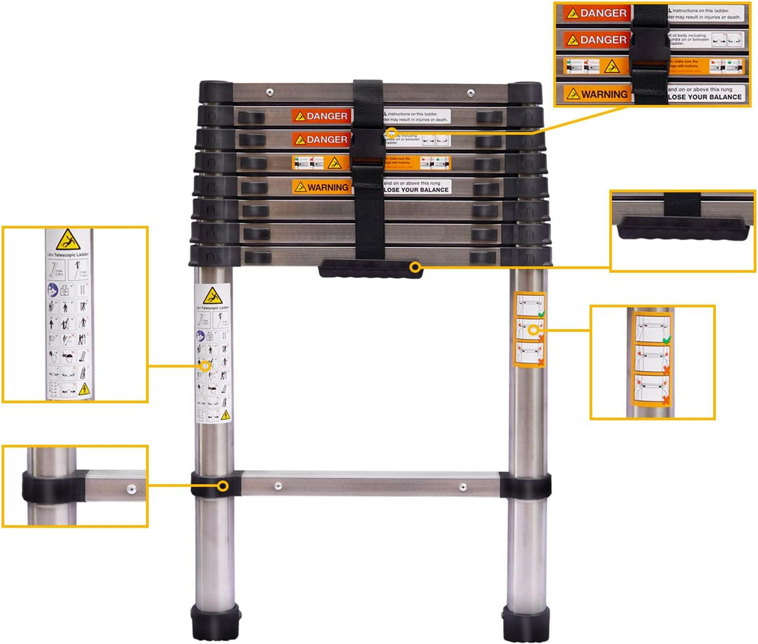 8.5FT Teleskopleiter Heavy Duty Steel Teleskop-Klappleiter Mehrzweckleiter für Home Outdoor Haushalt