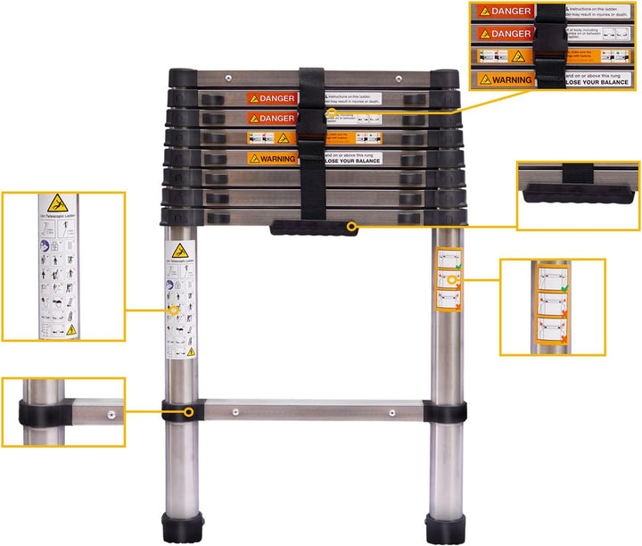 8.5FT Teleskopleiter Heavy Duty Steel Teleskop-Klappleiter Mehrzweckleiter für Home Outdoor Haushalt