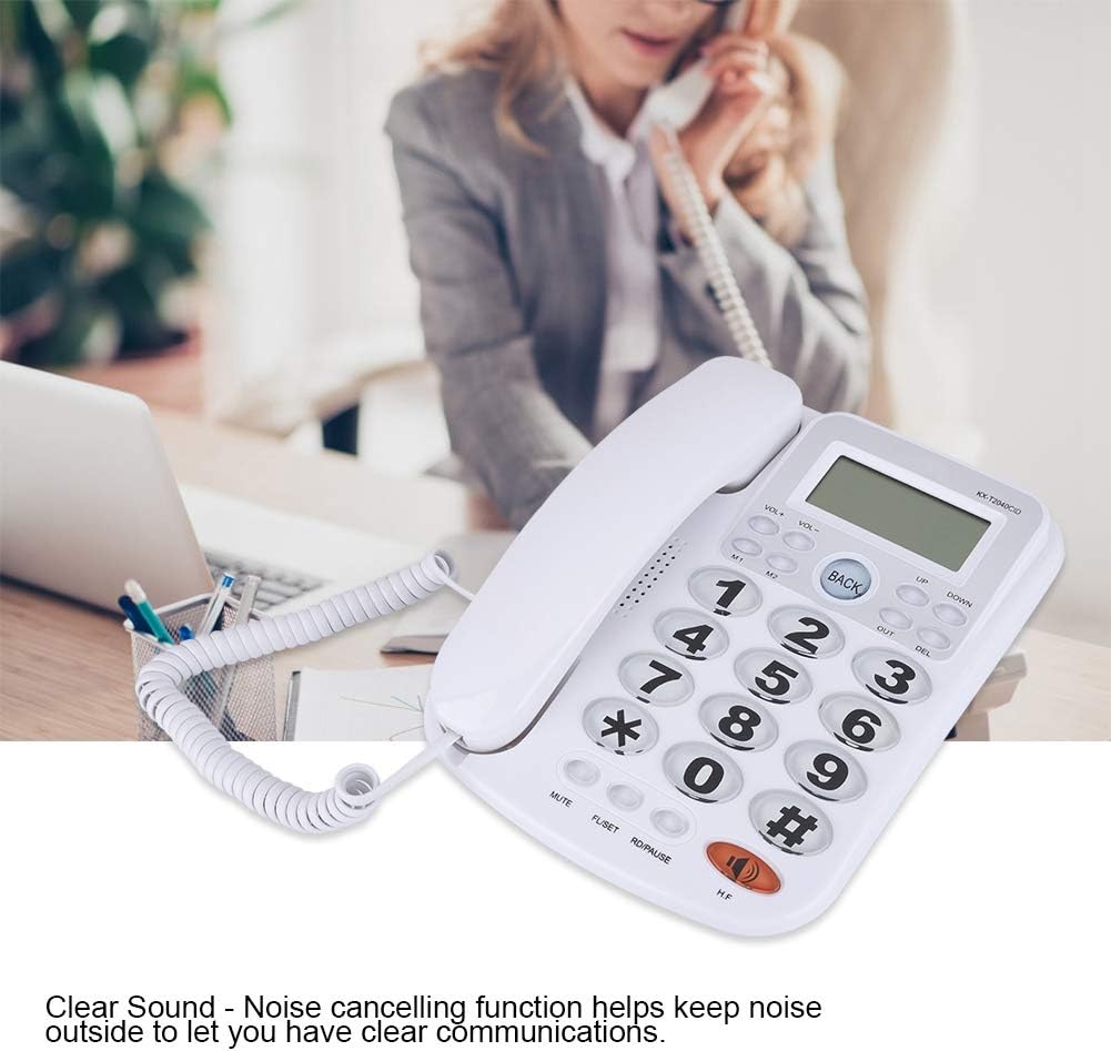 ASHATA Schnurgebundes Telefon, Schnurtelefon LCD Display Desktop Telefon mit Grosse Tasten,Freisprec