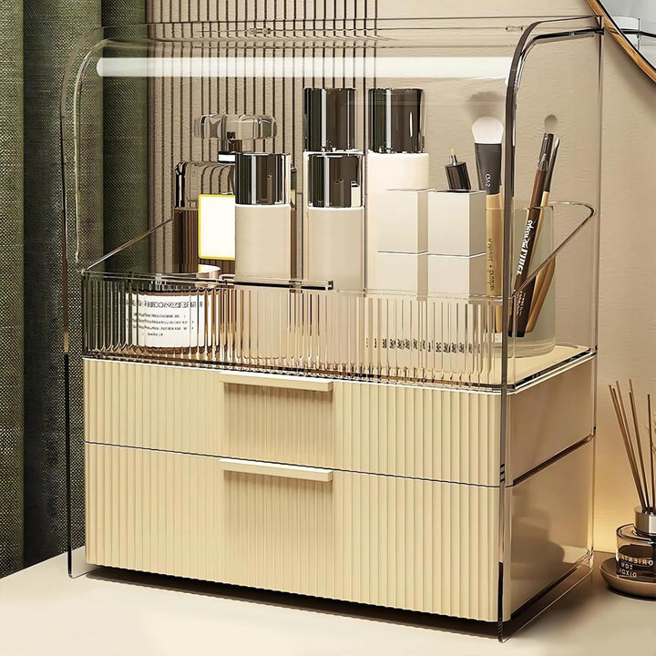 DASITON Make Up Organizer mit Schubladen,Staubdichte Dreilagige Kosmetik Aufbewahrung mit Deckel,Gro