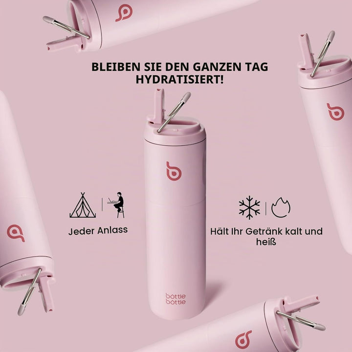 BOTTLE BOTTLE Isolierte Trinkflasche 680 ml(24oz) mit Strohhalm, Deckel und Griff für Sport, Reise,