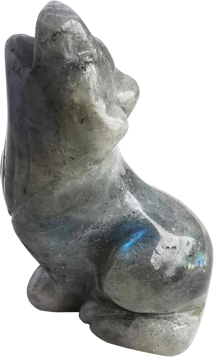 Lovionus89 Natürlich Mondstein Wolf Kristall Figur,Hand Geschnitzt Stein Wächter Tier Statuen für Zu