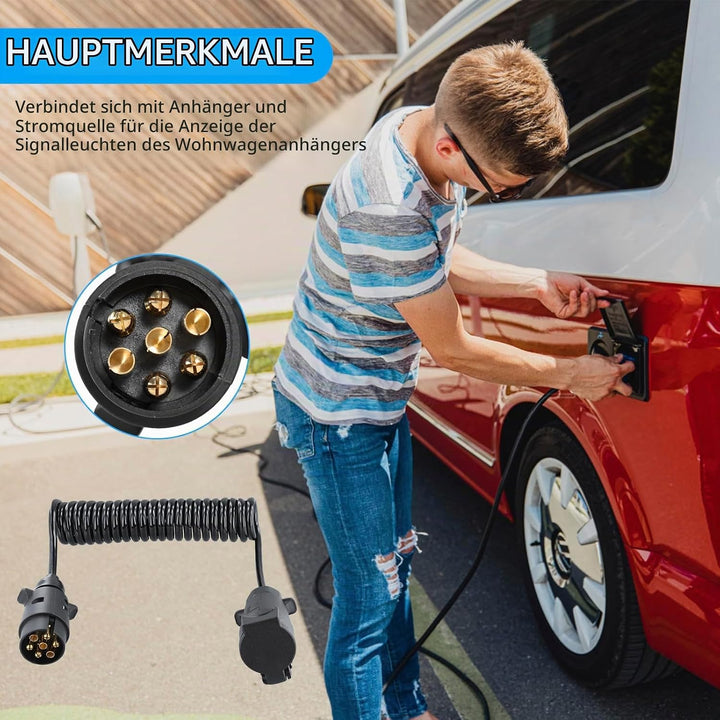 Anhänger 7 Polig Verlängerung Kabel Spiralkabel 3.0M Anhängerkabel AdapterSpiralkabel Auto Anhänger