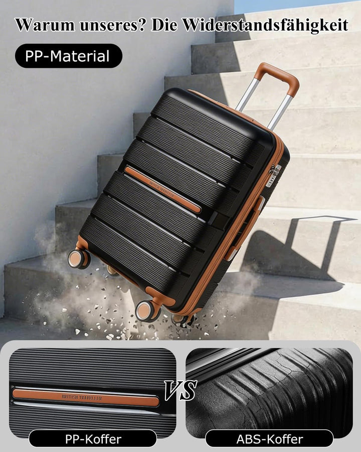 British Traveller Reisekoffer Gross Koffer Trolleys Gross Hartschalenkoffer 100% PP Handgepäck Koffe