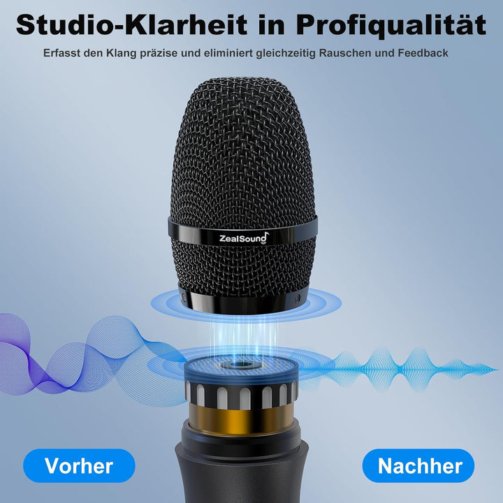 zealsound Mikrofon Kabellos, Dual Dynamisches Handmikrofon zum Singen | Metall UHF Funkmikrofon Set,