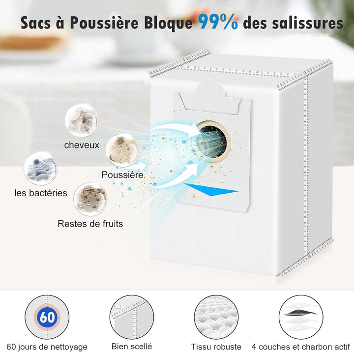 22 Zubehörteile für Ecovacs Deebot T30S / T30s Pro Roboter-Staubsauger, 1 Hauptbürste, 4 HEPA-Filter