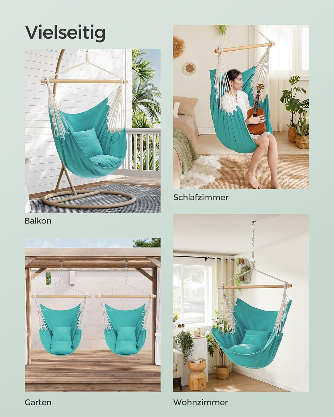 SONGMICS Hängesessel, Hängeschaukel, Hängestuhl mit 2 Kissen, Metallkette, bis 150 kg belastbar, Ind