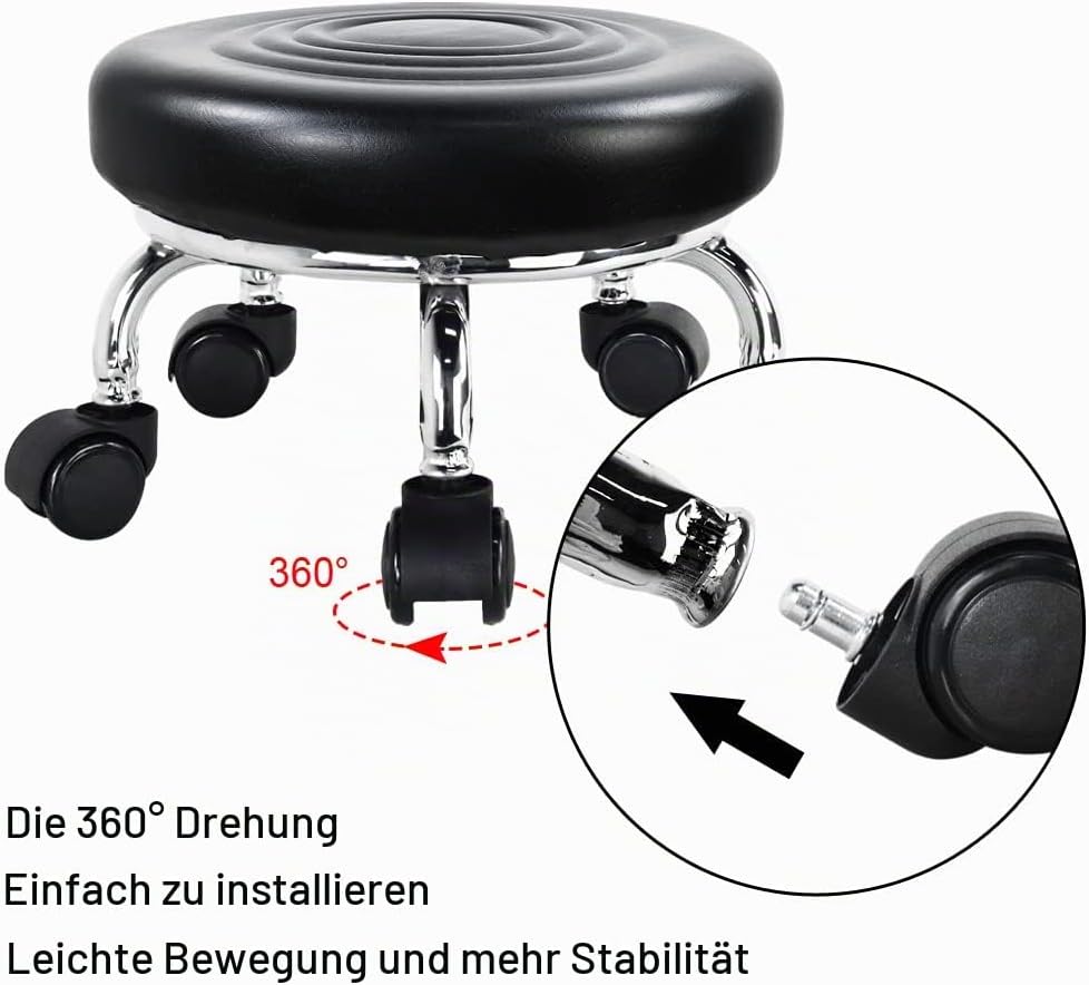 WKWKER Moderner Rollensitz PU Leder Niedriger runder Rollhocker Drehgelenk Kleiner Hocker mit Univer