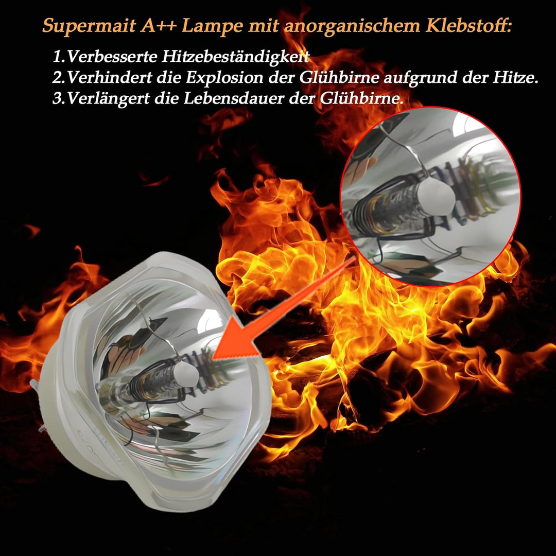 Supermait EP67 A++ Qualität Ersatzprojektorlampe mit Gehäuse, kompatibel mit Elplp67, geeignet für E
