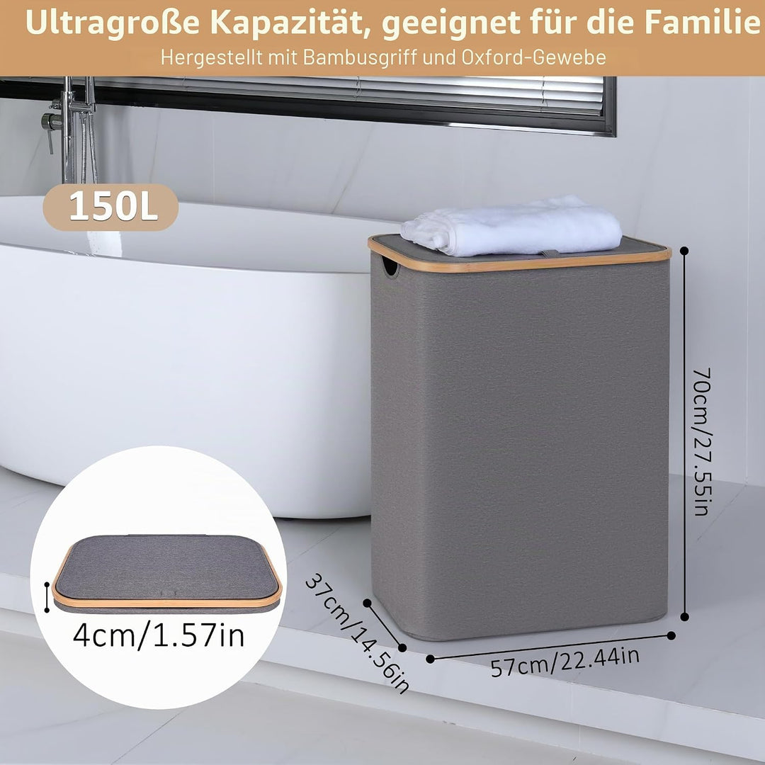 iEGrow Wäschekorb 2 Fächer 150L, Grosse Wäschekörbe für Wäsche mit herausnehmbaren und waschbaren In