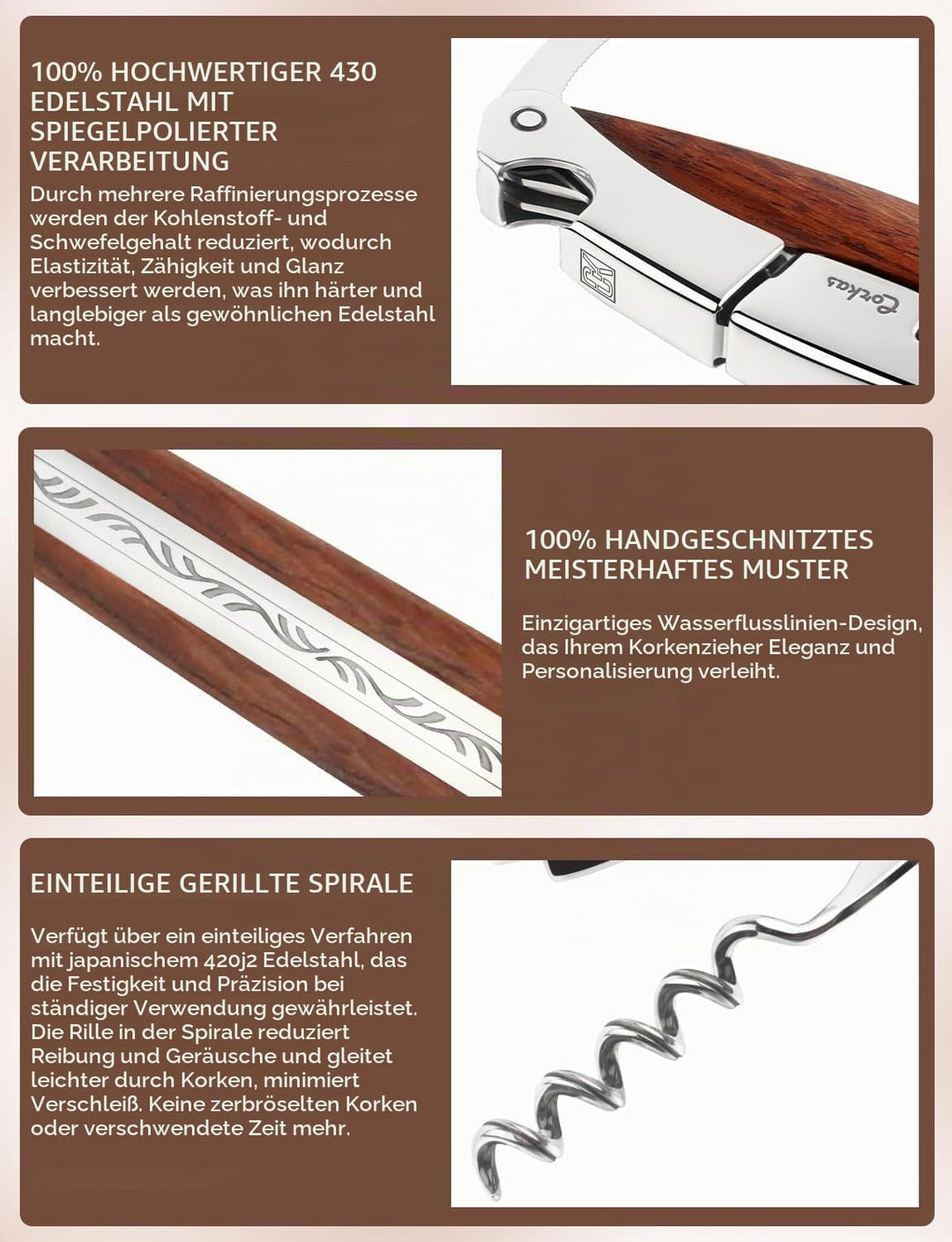 CORKAS Kellnermesser - Profi Korkenzieher multifunktionaler Weinöffner, Folienschneider und Flaschen