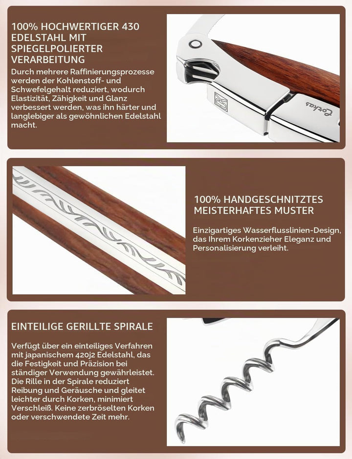CORKAS Kellnermesser - Profi Korkenzieher multifunktionaler Weinöffner, Folienschneider und Flaschen