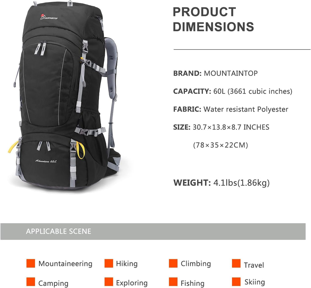 Mountaintop Trekkingrucksack 60L Wanderrucksack Herren Damen Reiserucksack Grosser Rucksack mit Rege