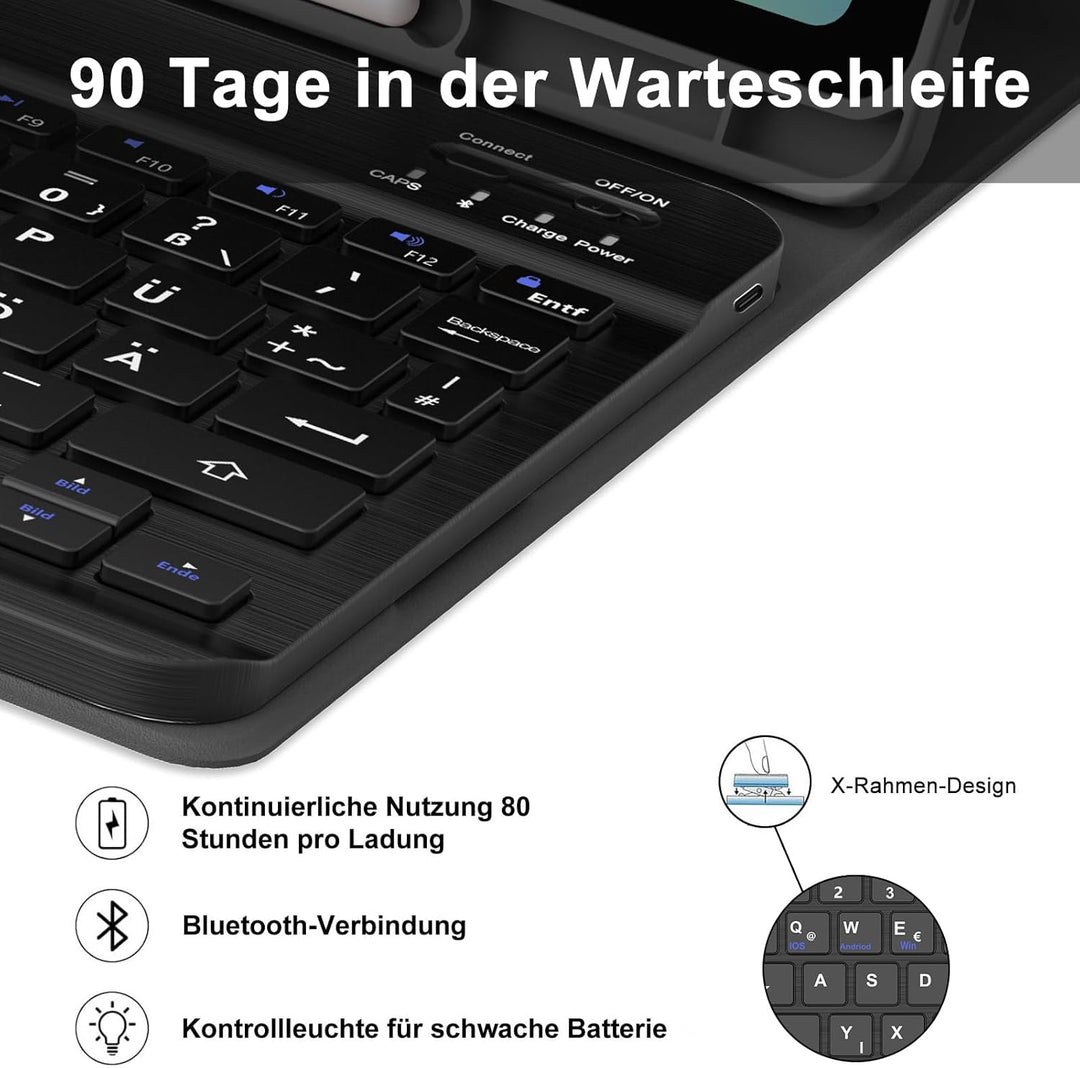 Hülle mit Tastatur für Samsung Galaxy Tab S10 FE 10.9"/S9 FE/S9 10.9" 2025, Tastatur QWERTZ deutsche