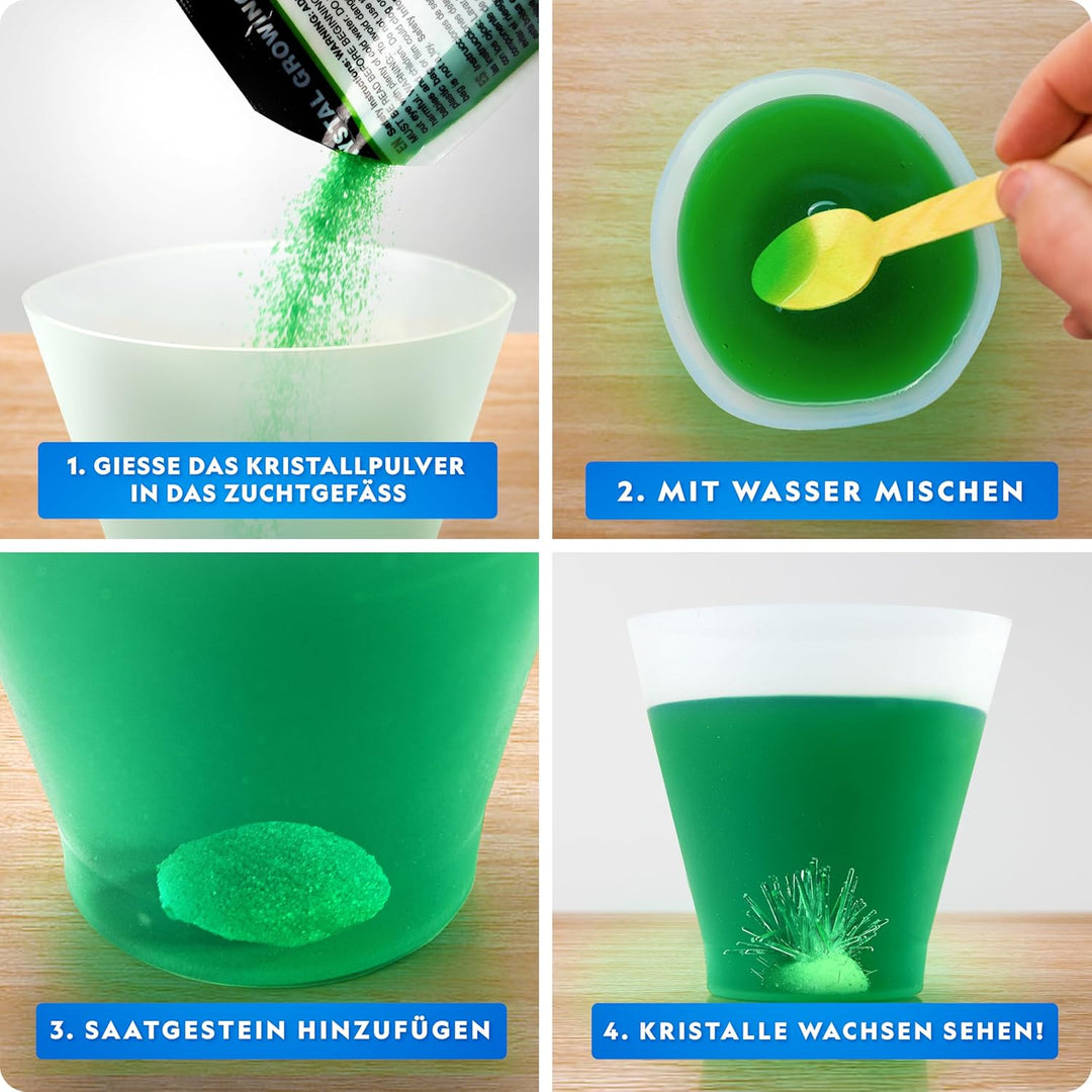 NATIONAL Geographic Kristallzucht-Set – Züchte 3 farbenfrohe Kristalle mit beleuchtetem Ständer & Ha