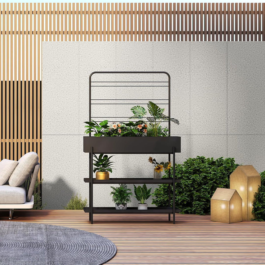 casa.pro Outdoor Pflanzenregal Aalsmeer Pflanzenständer mit Blumenkasten 2 Ablagen Blumenregal aus M