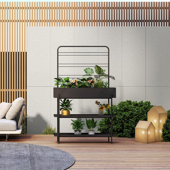 casa.pro Outdoor Pflanzenregal Aalsmeer Pflanzenständer mit Blumenkasten 2 Ablagen Blumenregal aus M