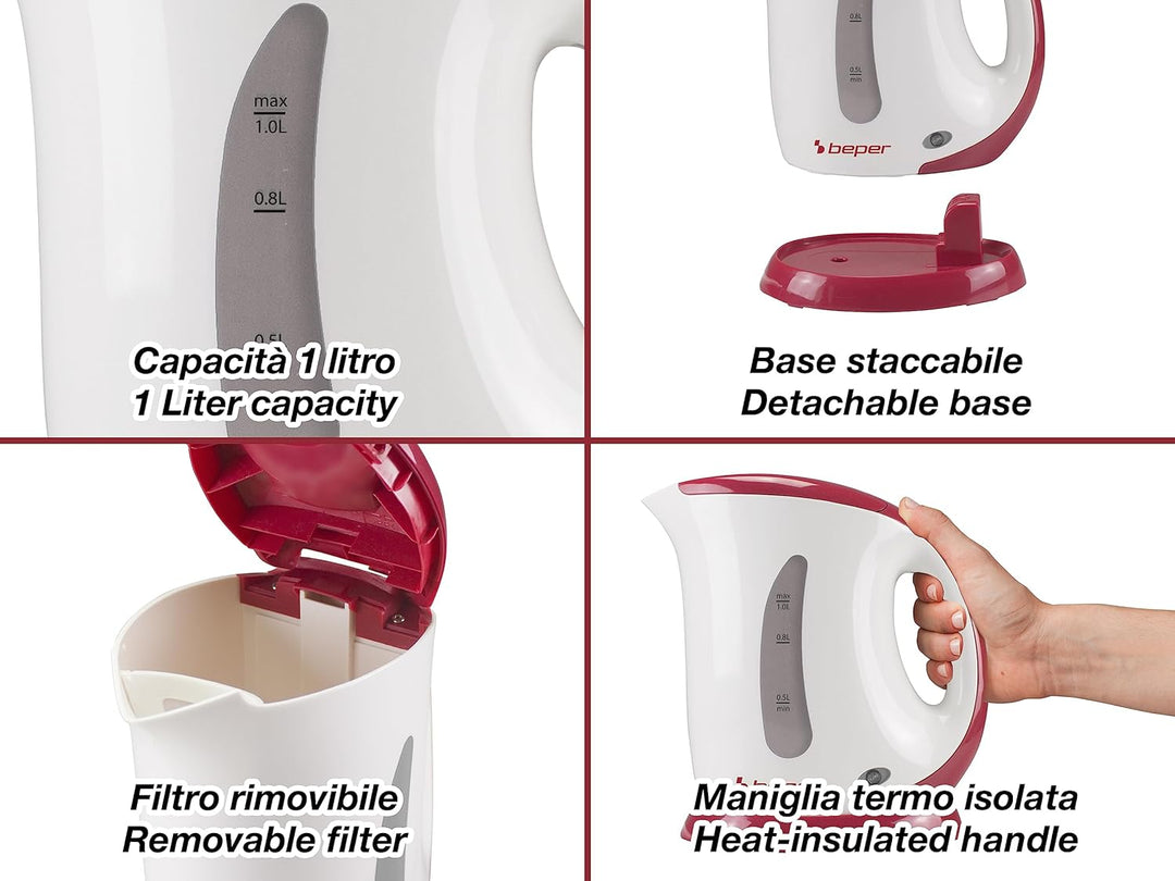 BEPER BB.050 Elektrischer Wasserkocher, Fassungsvermögen 1 l, Anzeige mit Skalierung, automatische A