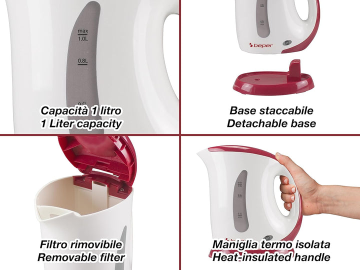 BEPER BB.050 Elektrischer Wasserkocher, Fassungsvermögen 1 l, Anzeige mit Skalierung, automatische A