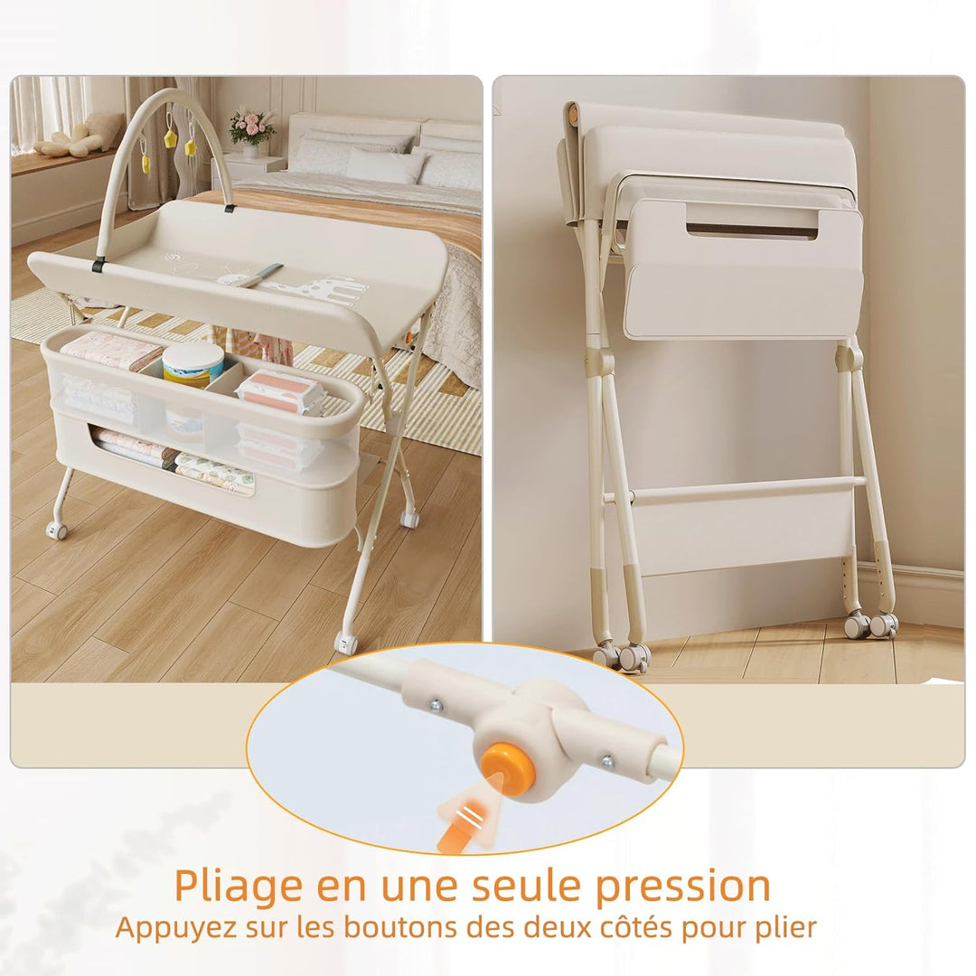 OHMG klappbare Wickelkommode Wickeltisch, Baby Wickelkombi, mit Wickelauflage Sicherheitsgurt und Ab